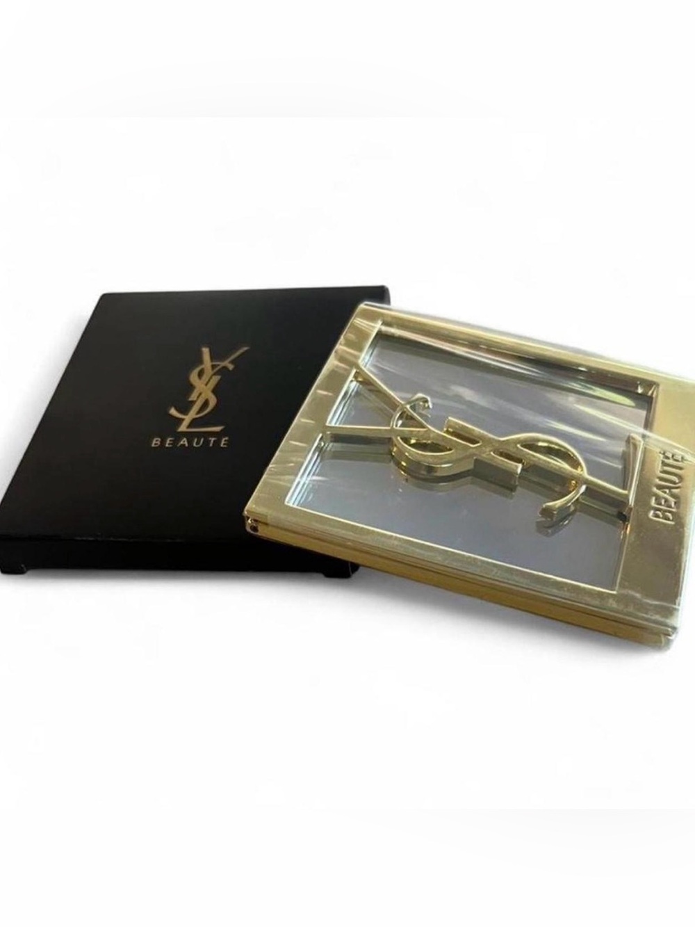 Yves Saint Laurent Gold Rectangular Compact Mirror with Cutout Logo - Picture 2 of 5